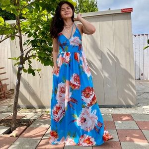 Blue floral strappy maxi dress